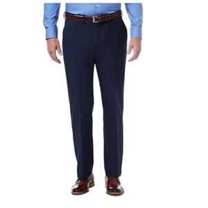 Haggar Dress Pants Flat Front Classic Fit Polyester Rayon Navy Blue Mens 33x32